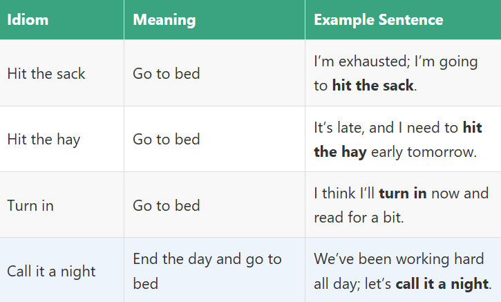 Idioms for Sleep